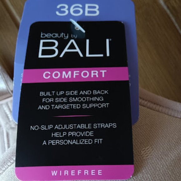 NWT BALI Beauty 36B Bra Nude Comfort Wirefree Side Back Smoothing Beige PolkaDot - Picture 3 of 10